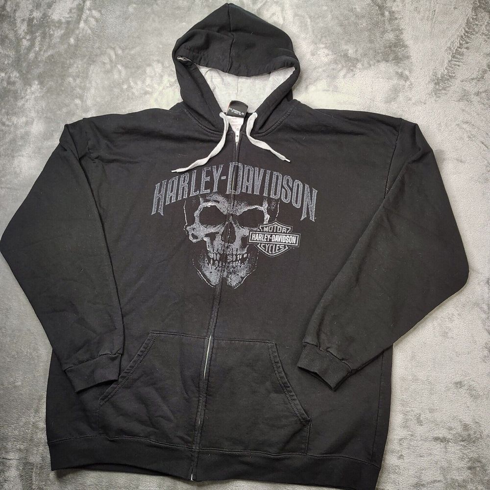 Harley Davidson Jacket Men 2XL Black Full Zip Skull Eureka Springs Pig Trail Y2K